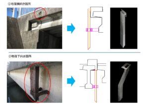 橋梁補修工事にて地覆箇所の排水管の取替え