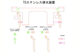 橋梁排水管の図面、排水桝の図面、CADイメージ図面です