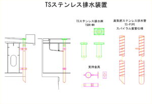 橋梁排水管の図面、排水桝の図面、CADイメージ図面です