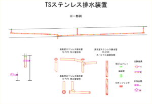 橋梁排水装置の図面、CADイメージ図面です
