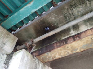 橋梁の既設排水装置の腐食、漏水、破損、伝い水の写真