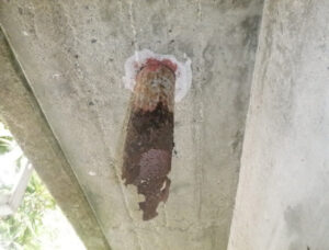 橋梁の既設排水装置の腐食、孔開きの写真