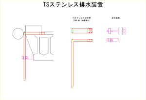 橋梁補修工事への地覆部への排水、地覆貫通管の図面